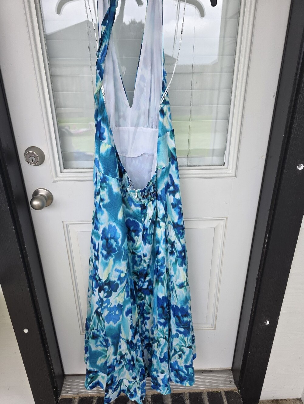DKNY Blue Aqua Floral Halter Maxi SunDress Size 16 Sleeveless Resort Vacation - Picture 9 of 11